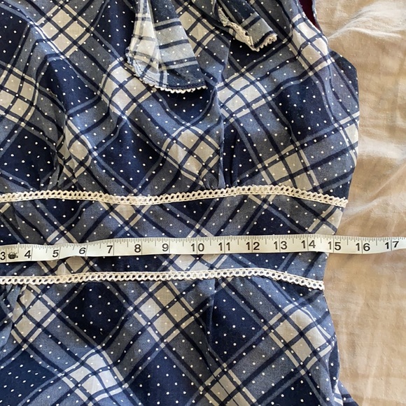 Vintage Plaid maxi dress prairie folk blue white - Picture 8 of 11